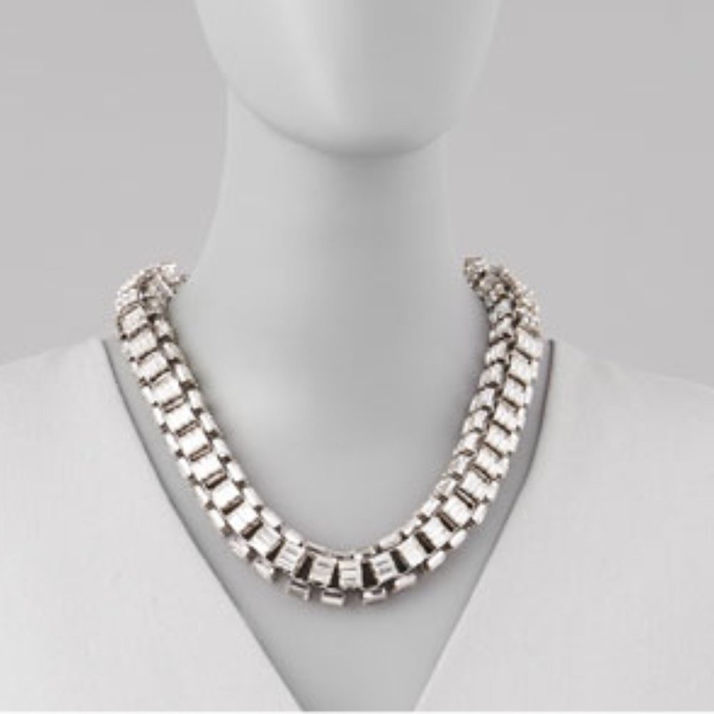 Bling, Bling Yellow Gold-Plated Crystal Baguette Necklace